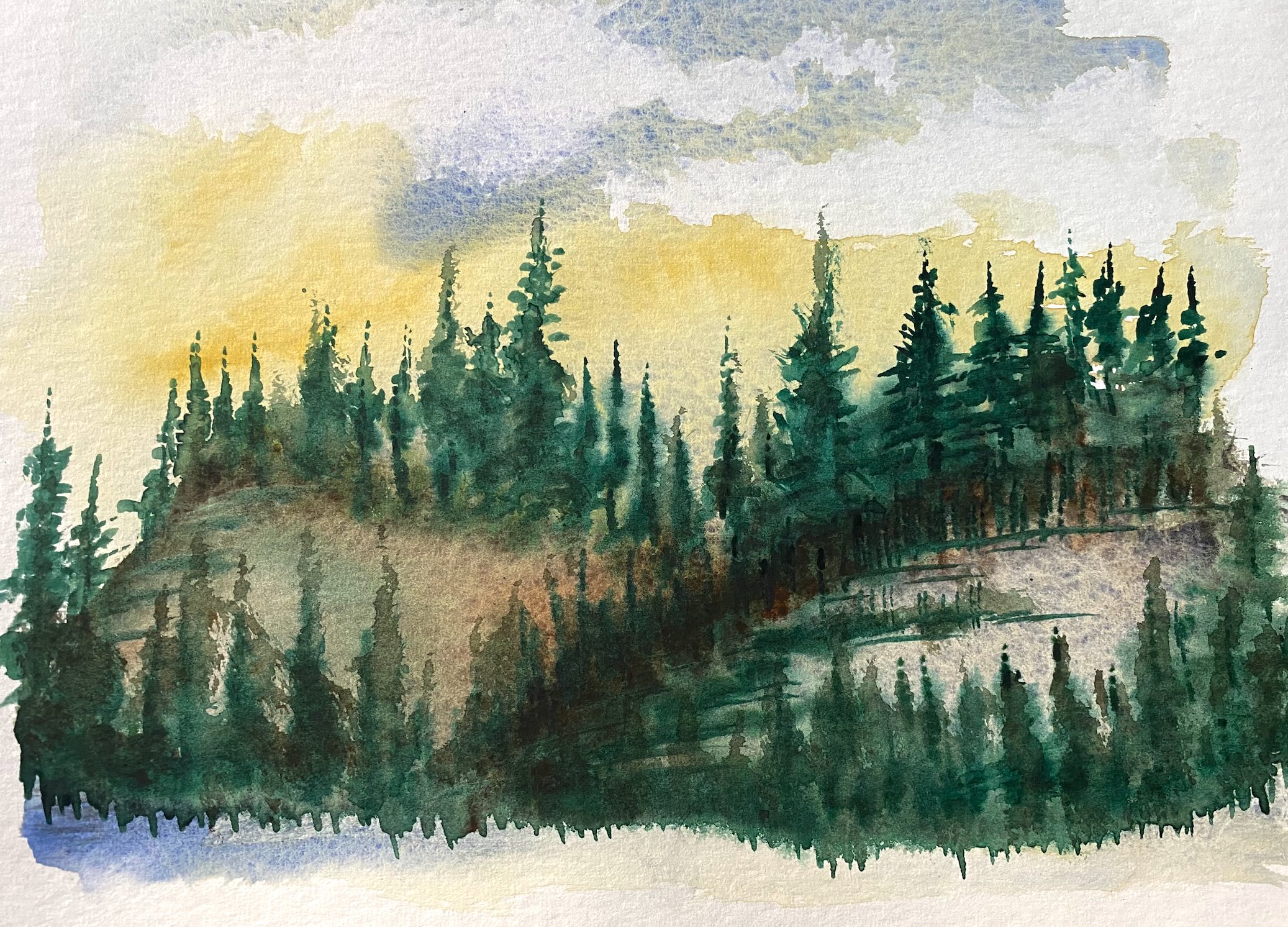Pine Forest — sold watercolour by Zakia Khan